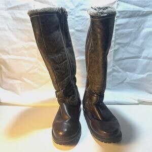 Womens Bass Size 7 Lyndsay Brown Faux Shearling Tall Boots Cozy Winter Zipper